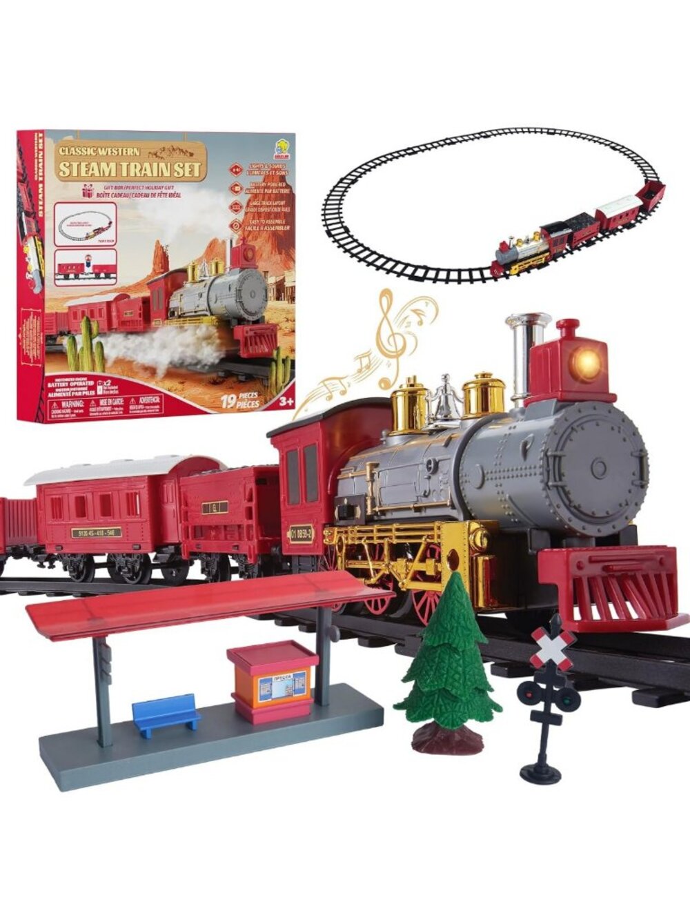 Electric Train Set with Lights & Sounds, 19 PCS Toy for Toddlers & Kids, Indoor
